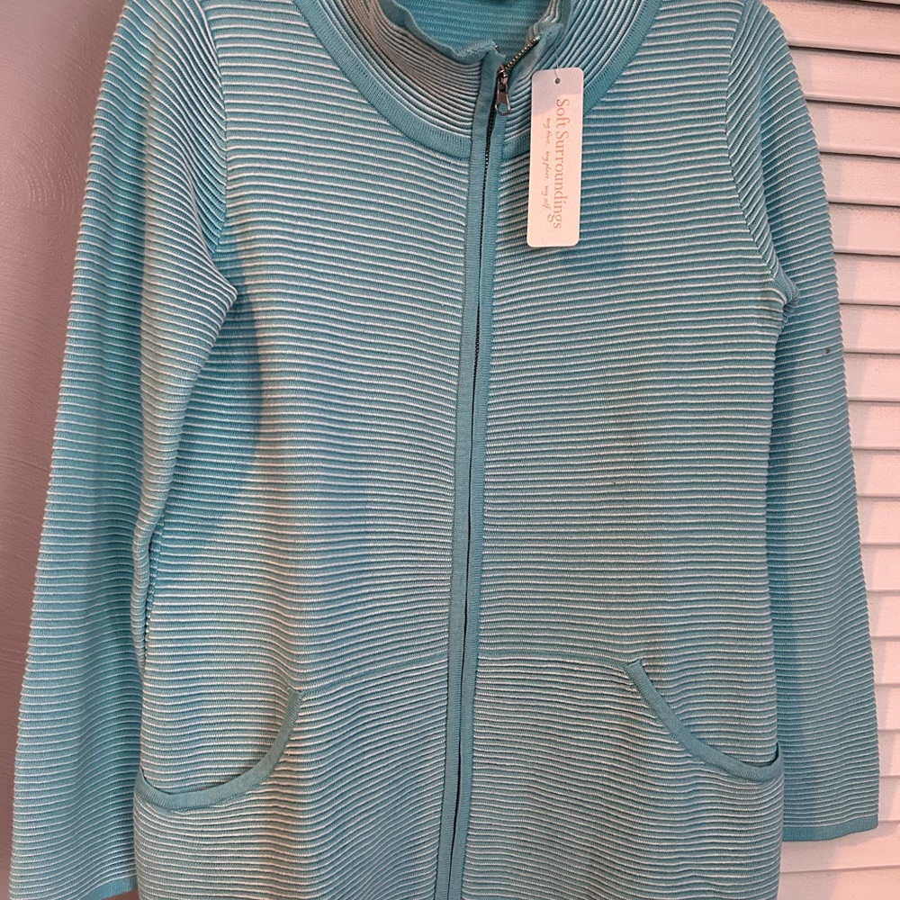 NWT turquoise and white jacket sweater